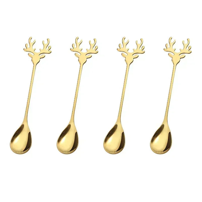 Elk Head Coffee Spoons – 4pcs Christmas Tableware Set
