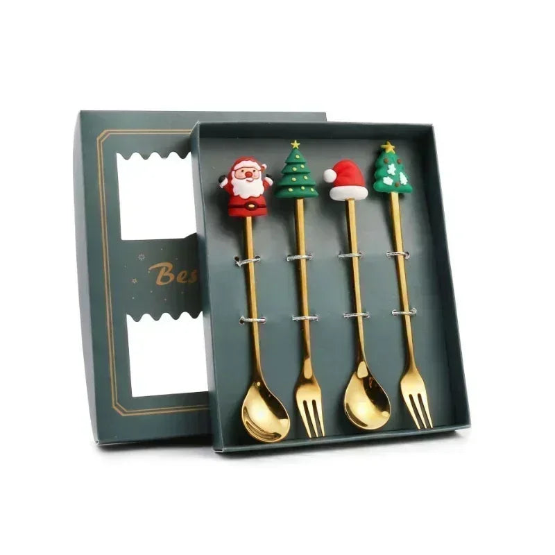 Elk Head Coffee Spoons – 4pcs Christmas Tableware Set