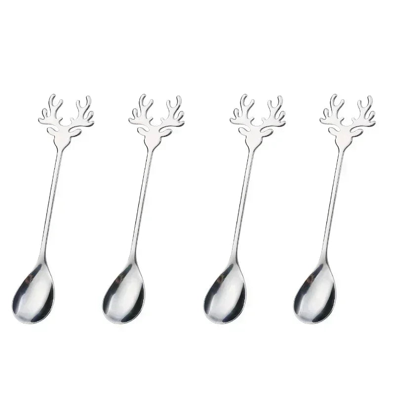Elk Head Coffee Spoons – 4pcs Christmas Tableware Set