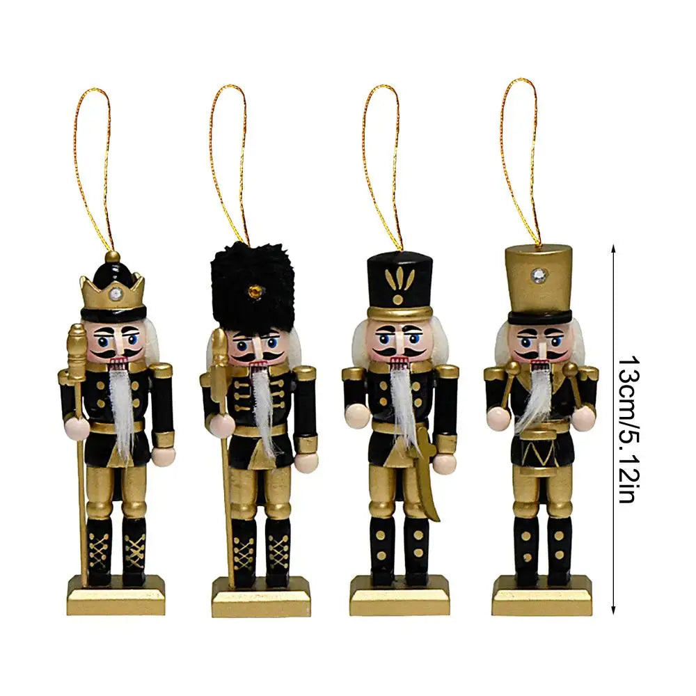β¨ Wooden Nutcracker Christmas Ornaments β Set of 4, Black Gold Soldier Tree Pendants for Festive Decor π