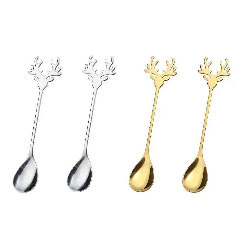 Elk Head Coffee Spoons – 4pcs Christmas Tableware Set