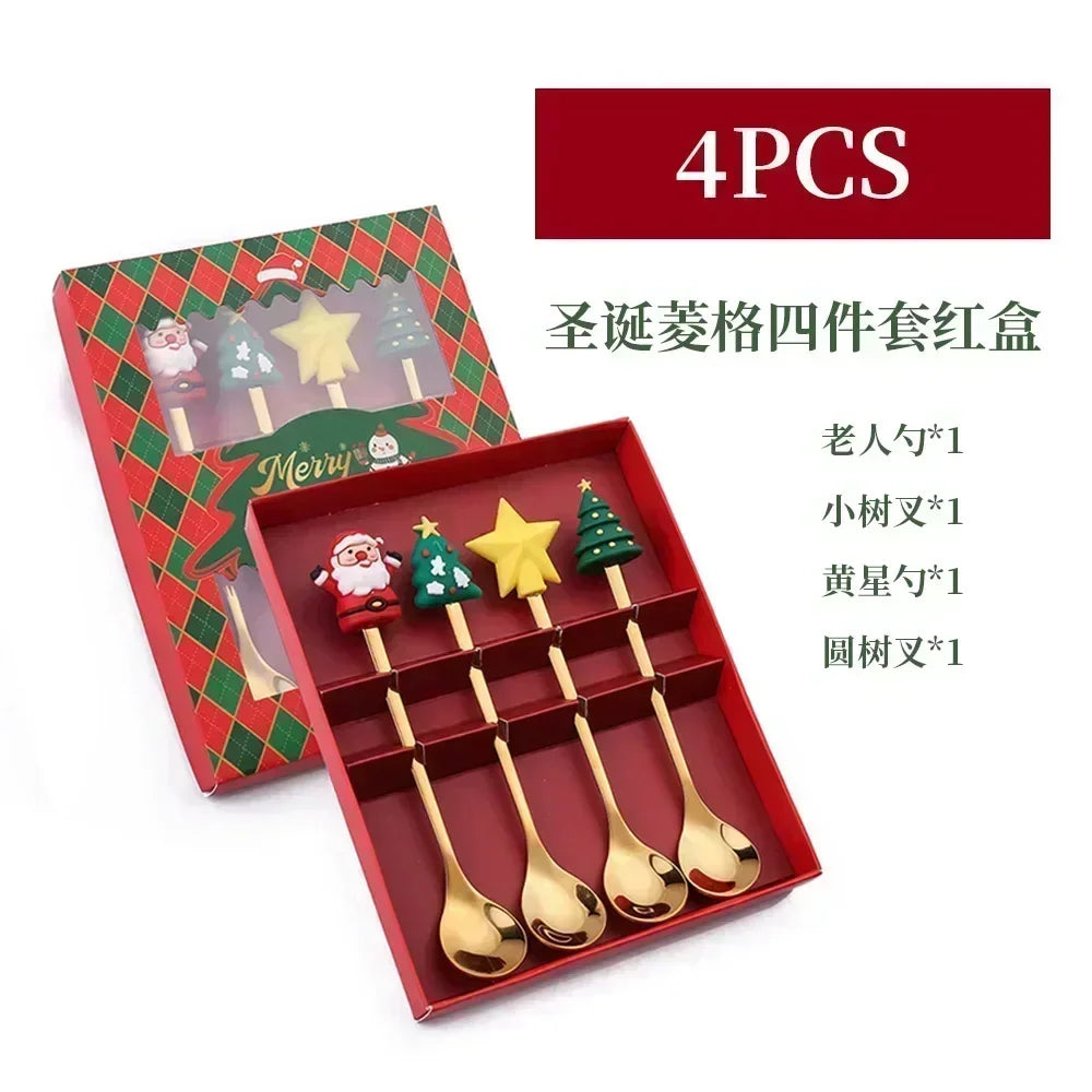 Elk Head Coffee Spoons – 4pcs Christmas Tableware Set