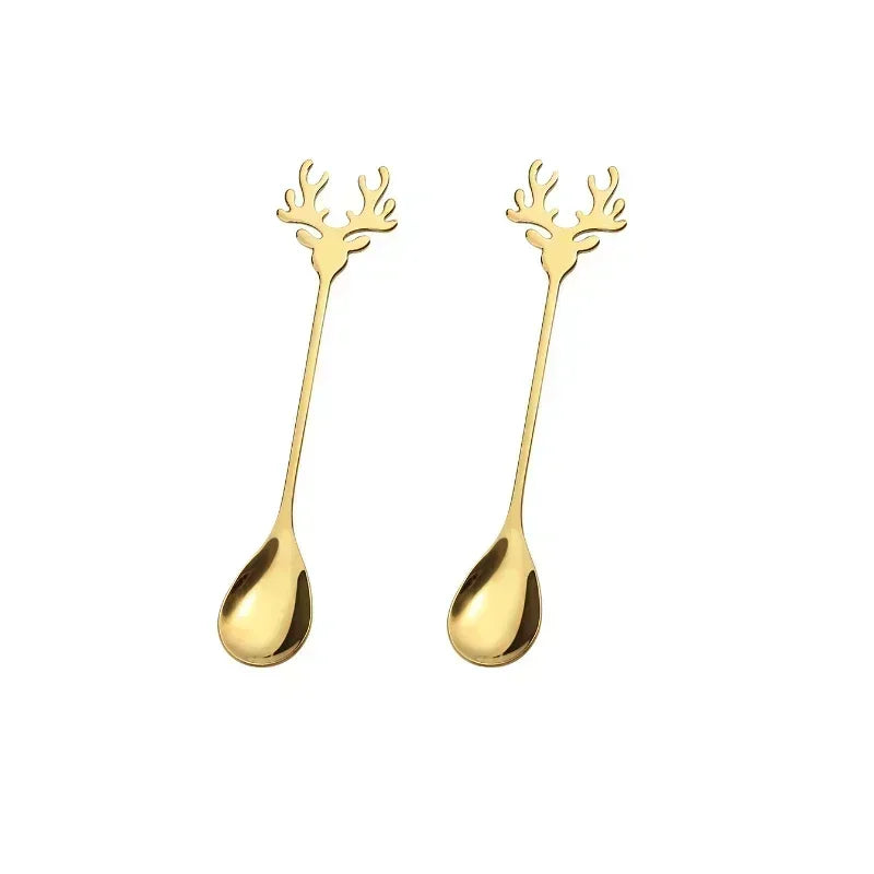 Elk Head Coffee Spoons – 4pcs Christmas Tableware Set