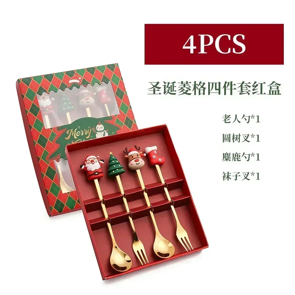 Elk Head Coffee Spoons – 4pcs Christmas Tableware Set