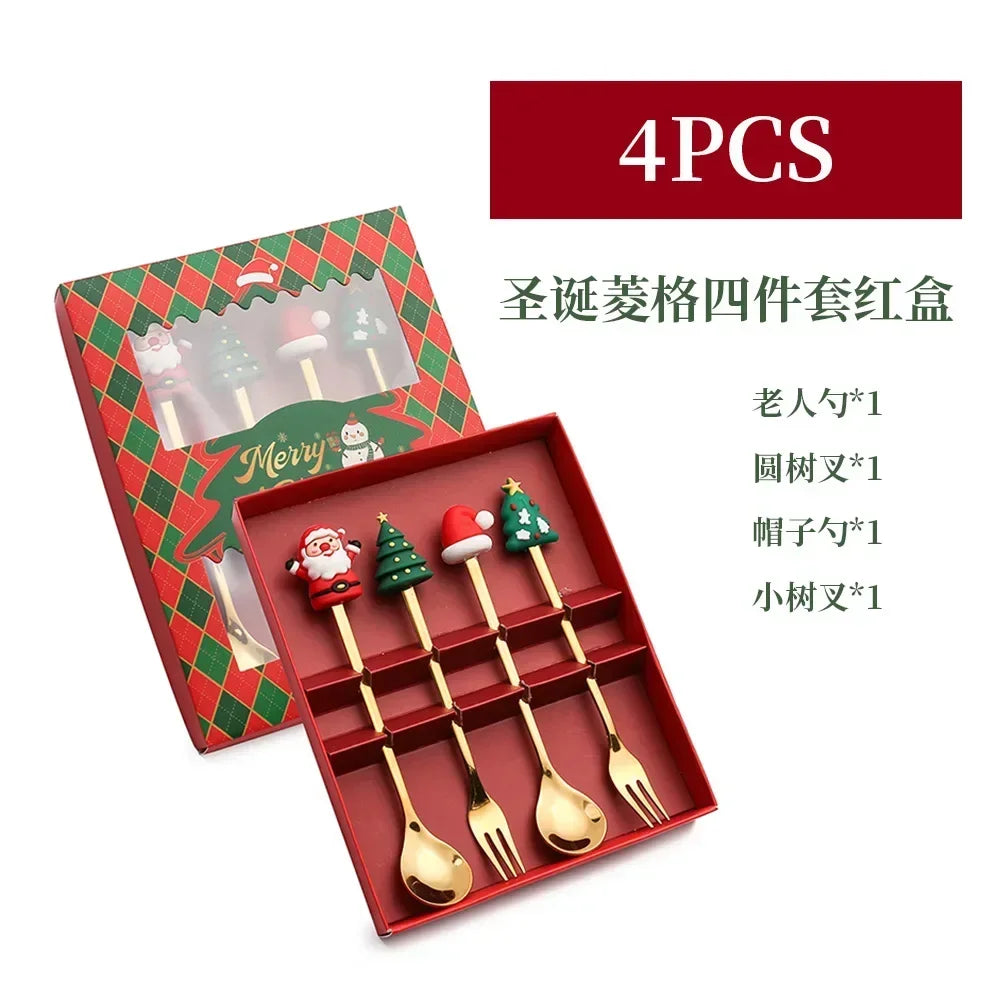 Elk Head Coffee Spoons – 4pcs Christmas Tableware Set