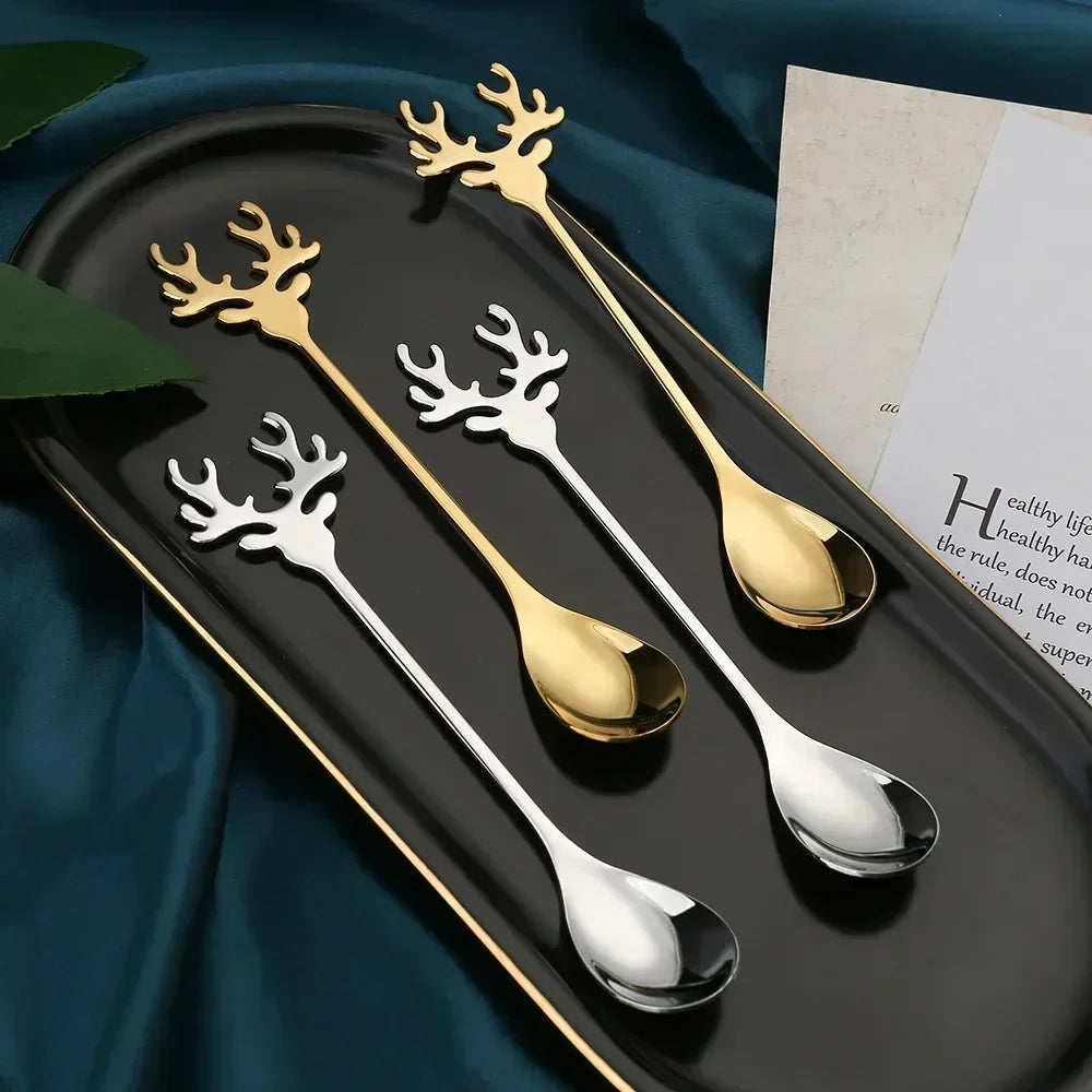 Elk Head Coffee Spoons – 4pcs Christmas Tableware Set