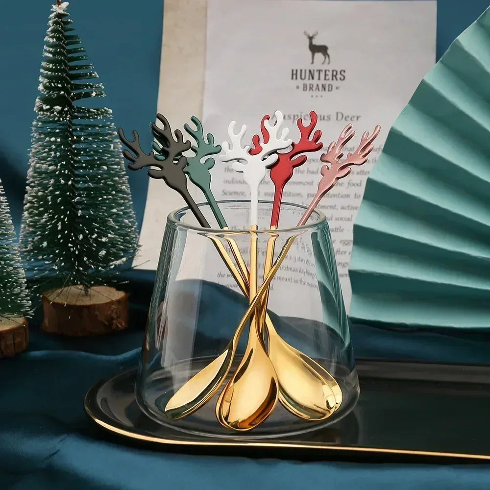 Elk Head Coffee Spoons – 4pcs Christmas Tableware Set