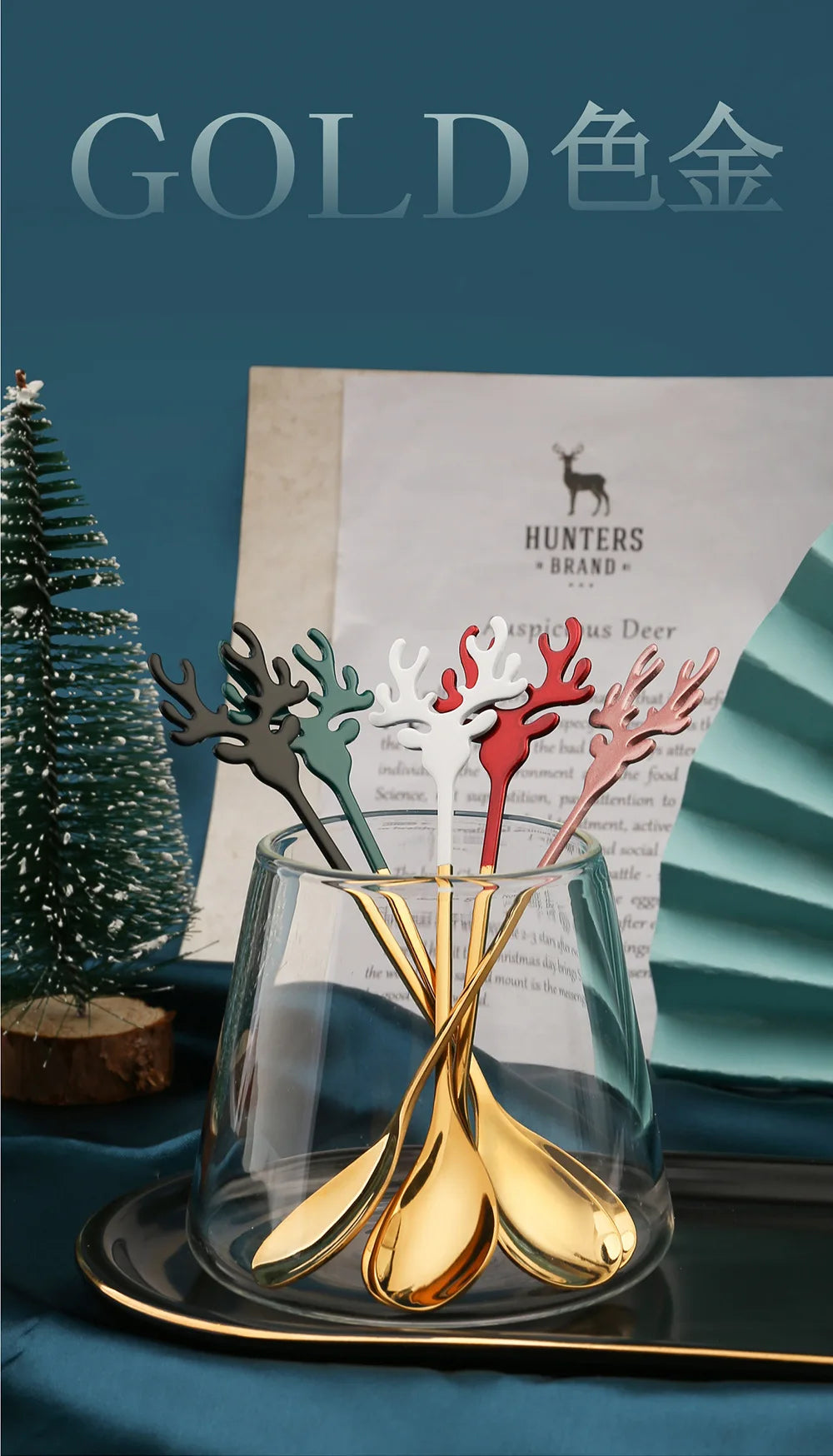 Elk Head Coffee Spoons – 4pcs Christmas Tableware Set