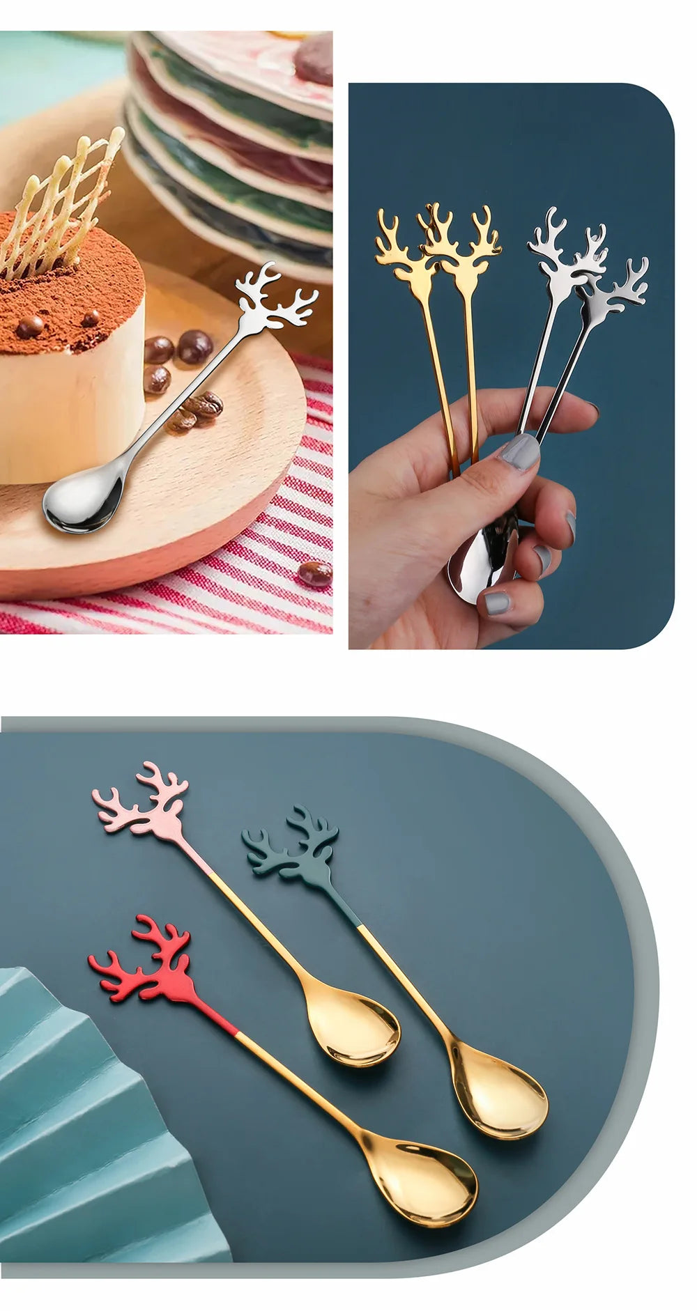 Elk Head Coffee Spoons – 4pcs Christmas Tableware Set