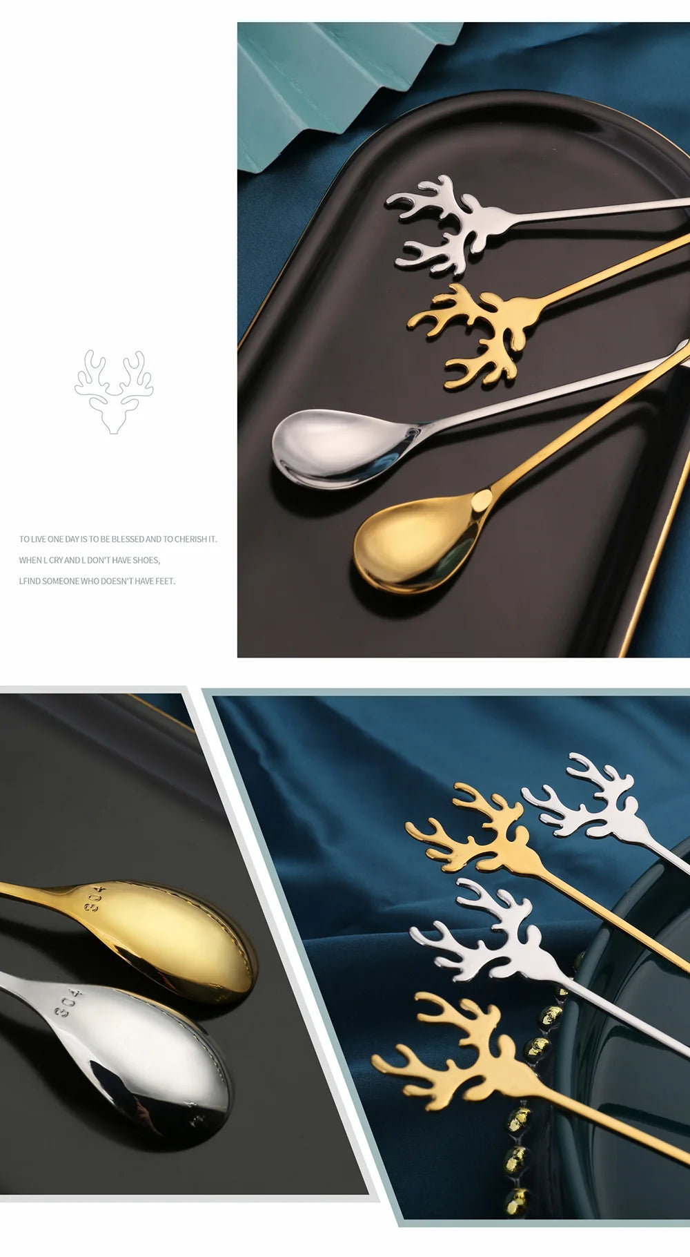Elk Head Coffee Spoons – 4pcs Christmas Tableware Set