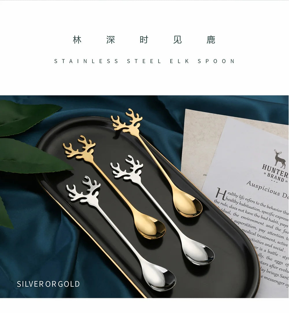 Elk Head Coffee Spoons – 4pcs Christmas Tableware Set