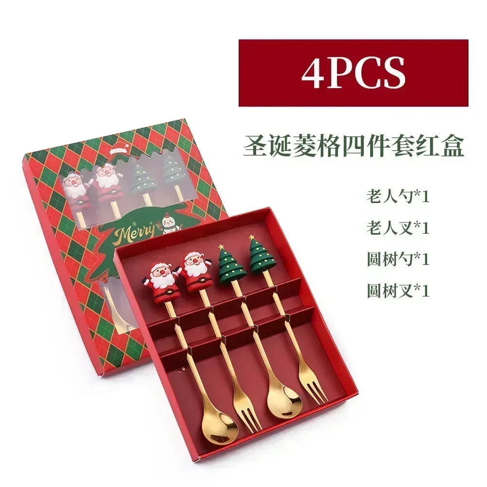 Elk Head Coffee Spoons – 4pcs Christmas Tableware Set