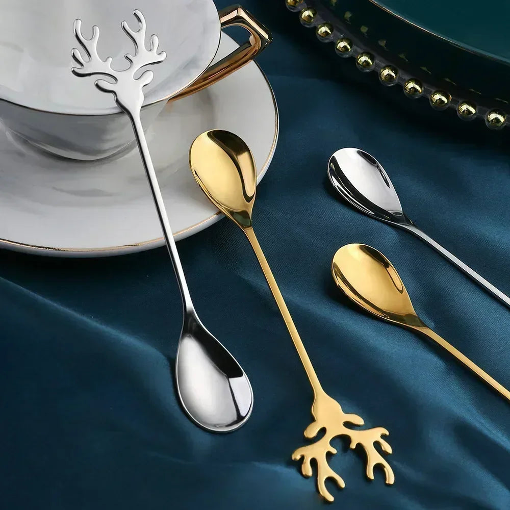 Elk Head Coffee Spoons – 4pcs Christmas Tableware Set