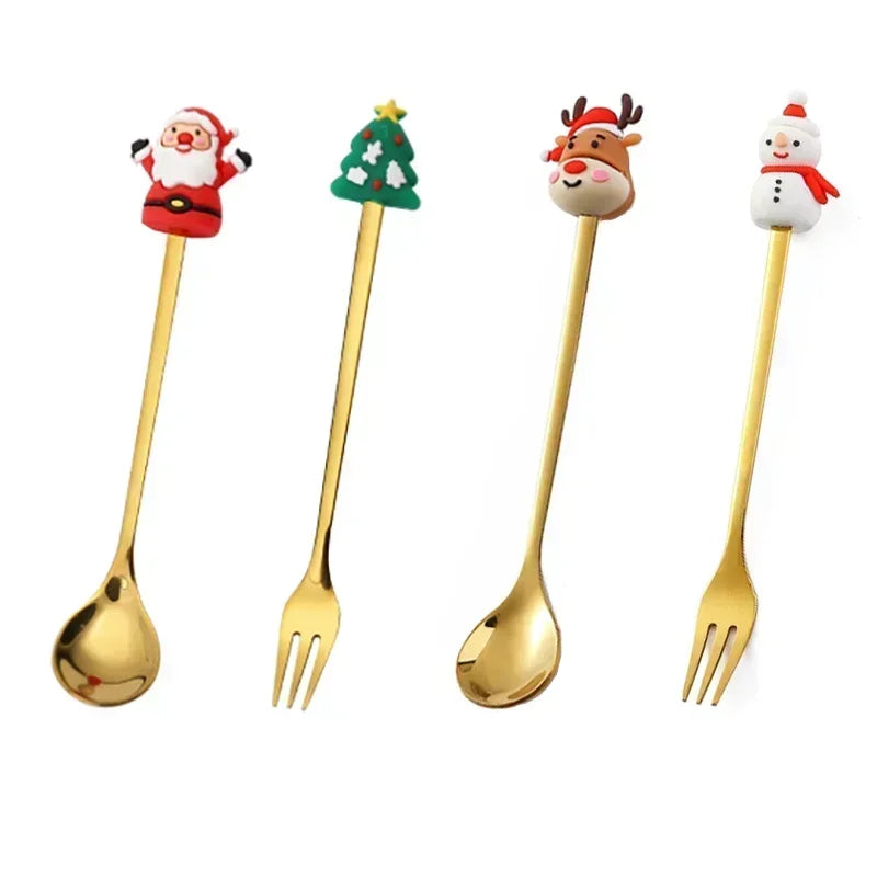 Elk Head Coffee Spoons – 4pcs Christmas Tableware Set