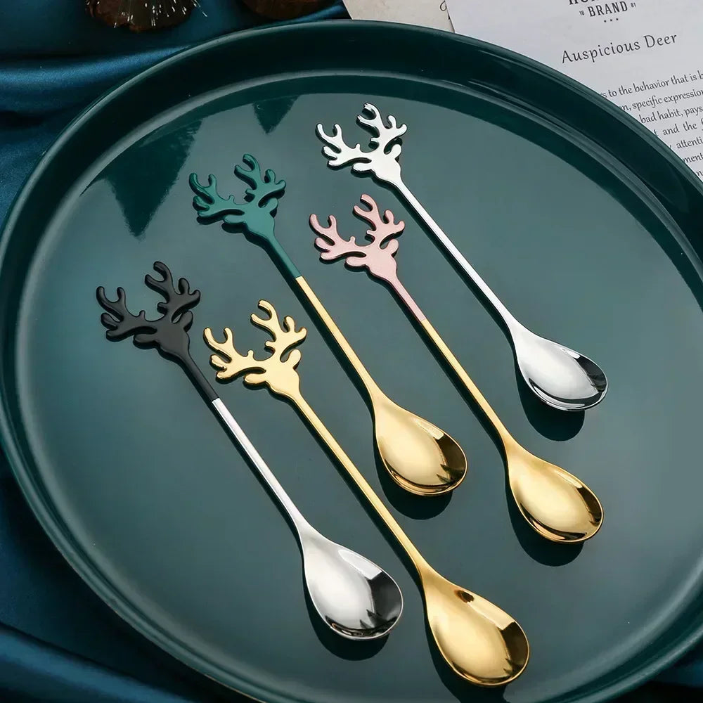 Elk Head Coffee Spoons – 4pcs Christmas Tableware Set