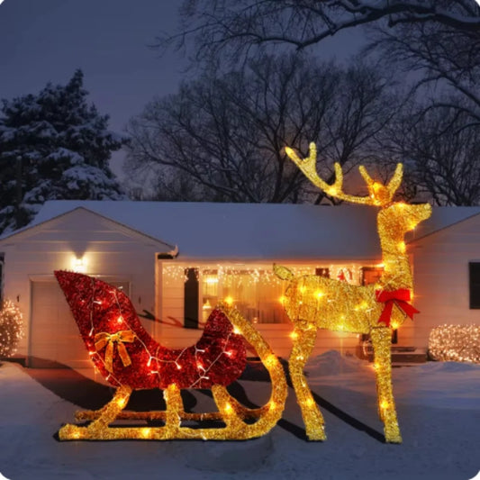 ✨ Lighted Christmas Reindeer & Sleigh Outdoor Decoration 🎄