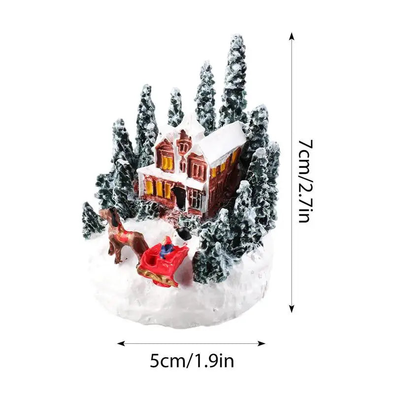 🎄 Christmas Resin Mini House Figurines – Light Up Village Table Ornament for Party Decoration ✨