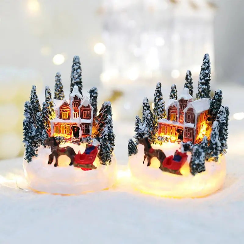 🎄 Christmas Resin Mini House Figurines – Light Up Village Table Ornament for Party Decoration ✨