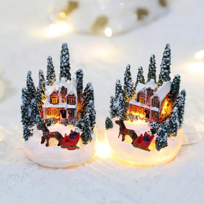 🎄 Christmas Resin Mini House Figurines – Light Up Village Table Ornament for Party Decoration ✨