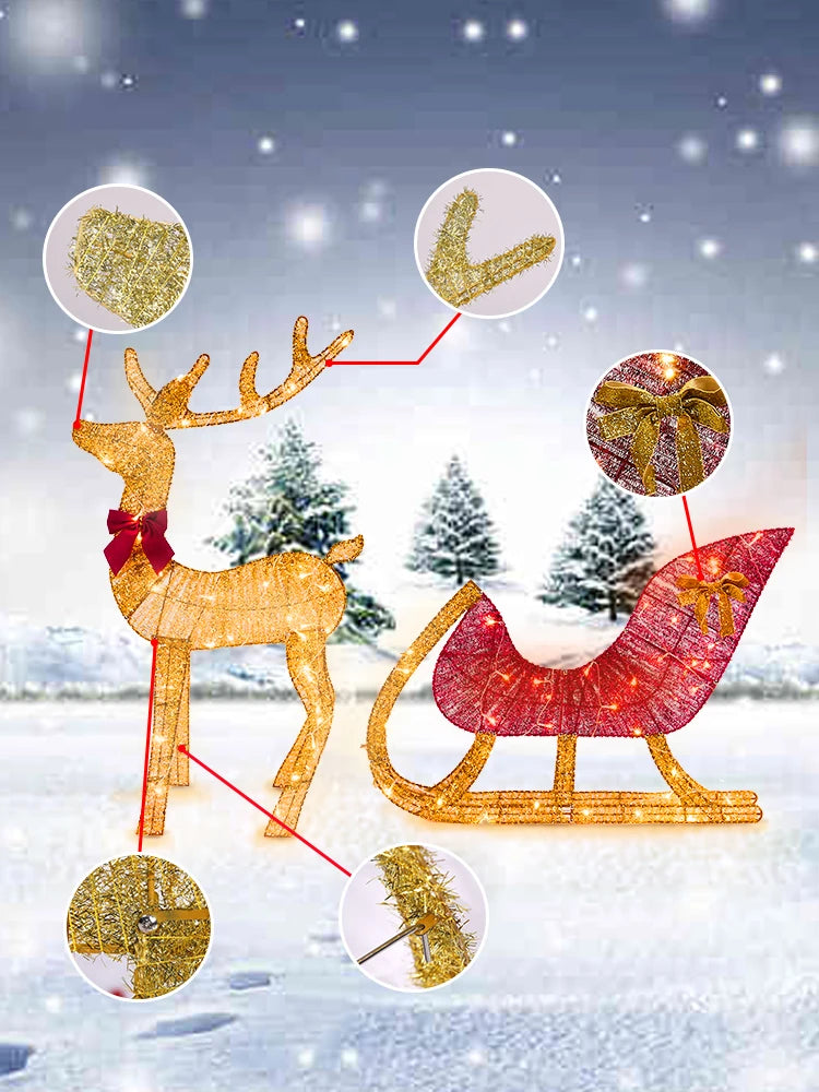✨ Lighted Christmas Reindeer & Sleigh Outdoor Decoration 🎄