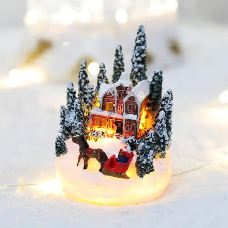 🎄 Christmas Resin Mini House Figurines – Light Up Village Table Ornament for Party Decoration ✨