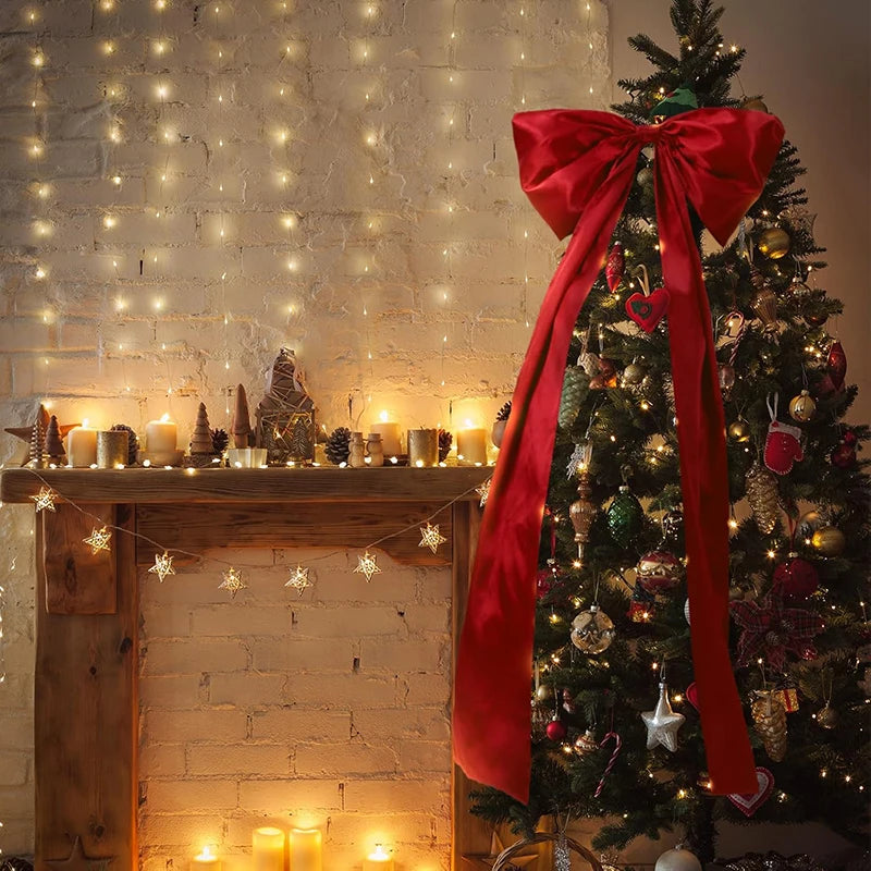 ✨🎀 Christmas Tree Topper Bow Long Streamers Ribbon Extra Large Satin Bow Indoor Decoration 🎀✨