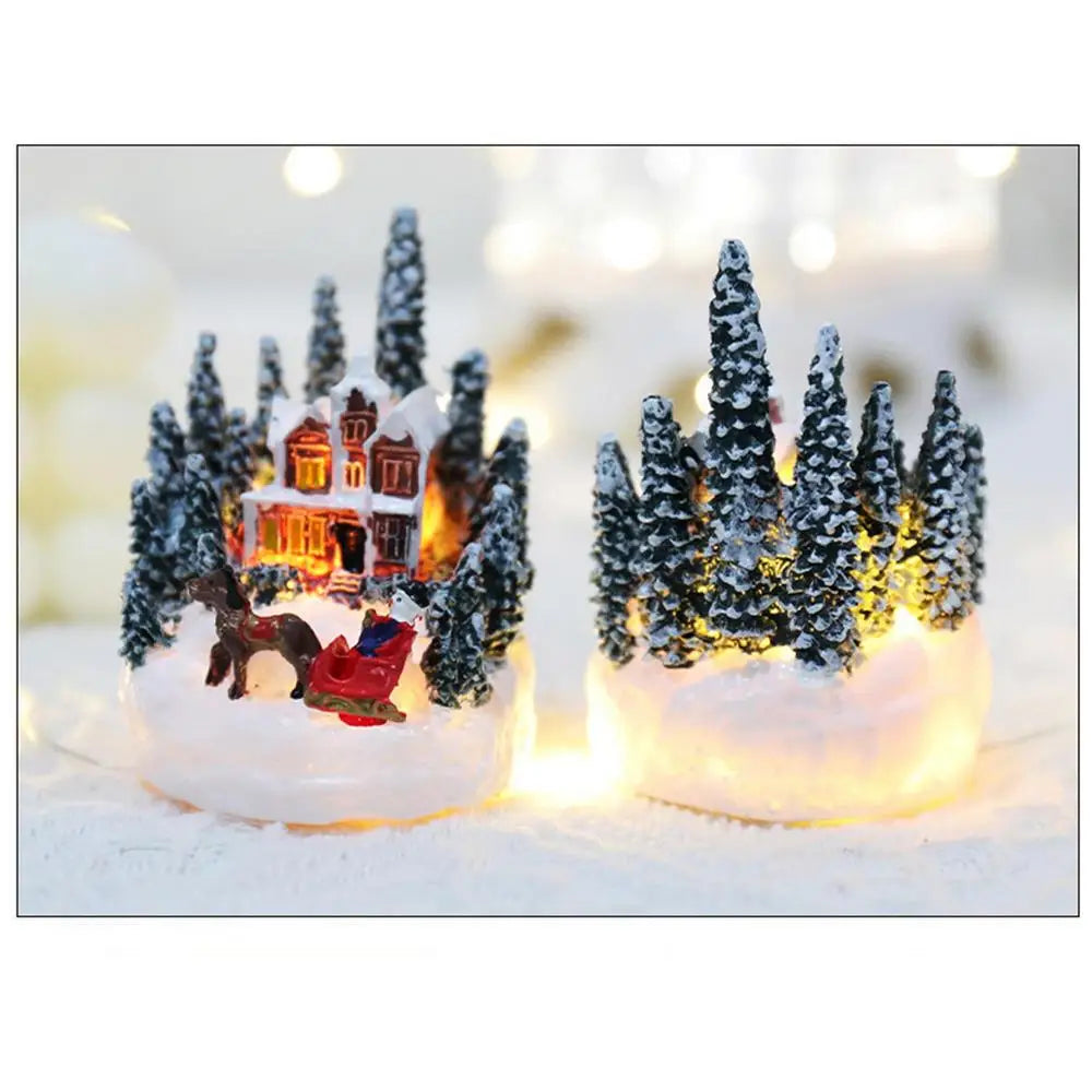 🎄 Christmas Resin Mini House Figurines – Light Up Village Table Ornament for Party Decoration ✨