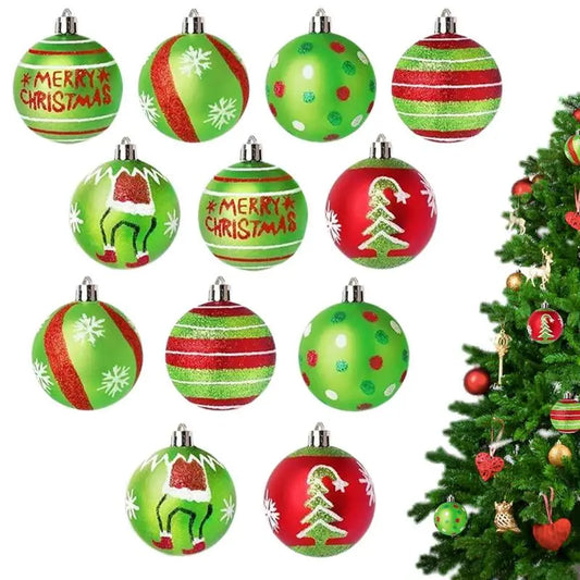 ✨ 12Pcs Christmas Tree Glittering Balls Ornaments Hanging Decoration Set 🎄