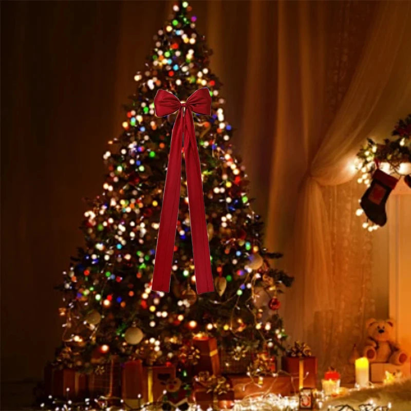 ✨🎀 Christmas Tree Topper Bow Long Streamers Ribbon Extra Large Satin Bow Indoor Decoration 🎀✨