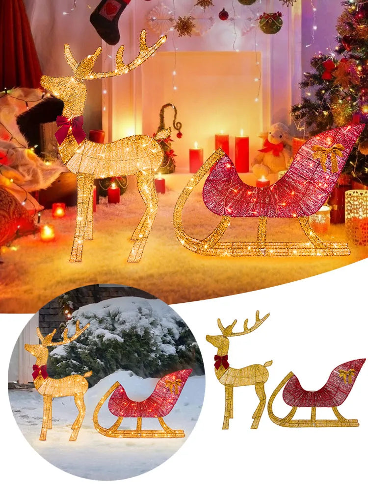 ✨ Lighted Christmas Reindeer & Sleigh Outdoor Decoration 🎄
